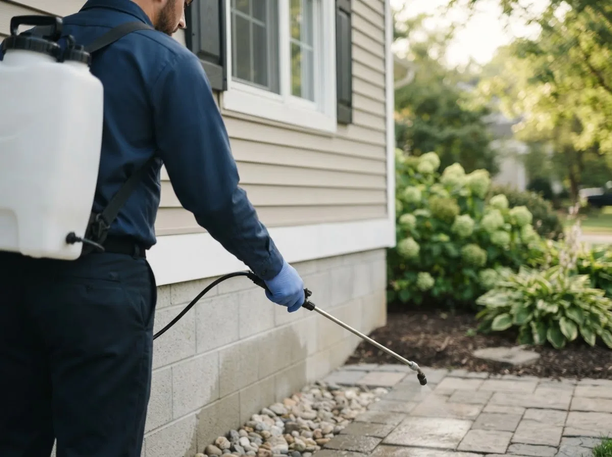 Pest control technician inspecting a home in Lovell, ME